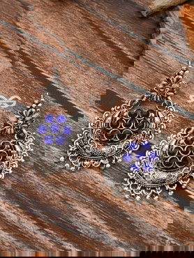 The Peppy Touch - Oxidised Boho Earrings (Blue)