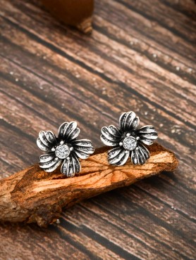 The Oxidised Boho Flower - Tiny Trinket Earrings