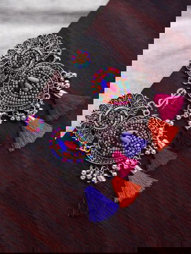 The Layered Tasseled Statement Makers (Pink-blue Hues) - The Embroidered Oxidised Collection