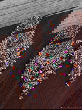 The Multi-Layered Beaded Jhaalar (Multicoloured) - Embroidered Oxidised Collection