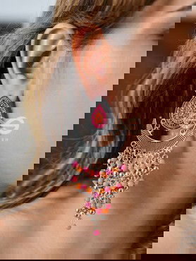 The Droplet Jhaalar Earrings (Orange-Pink) - The Embroidered Oxidised Collection