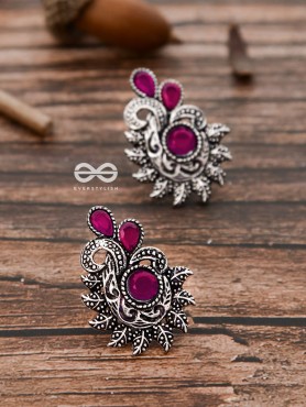 The Vintage Motif Studs - Ruby Red - The Embellished Oxidised Collection