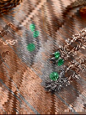 The Vintage Motif Studs - Emerald Green - The Embellished Oxidised Collection