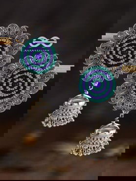 The Beaded Bohemian Flower Jhumkas (Blue) - Embroidered Oxidised Collection