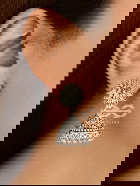 The Floral Statement Jhumkas - Oxidised Boho Earrings