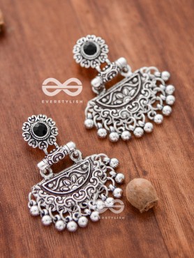The Little Intricate Danglers (Onyx Black) - Embellished Oxidised Collection