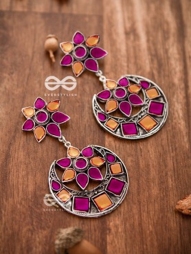 The Queen's Desire - Embellished Oxidised Danglers (Orange-Pink)