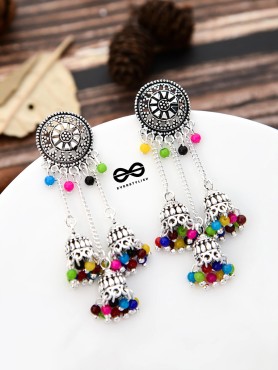 An Intricate Delight - Triple Boho Jhumkis - Multicolour