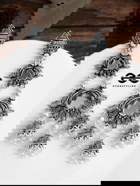 The Triple Layered Mirror Jhumkis - Oxidised Boho Earrings