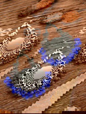 Motif Mirrors on My Ears (Royal Blue) - Oxidised Boho Earrings
