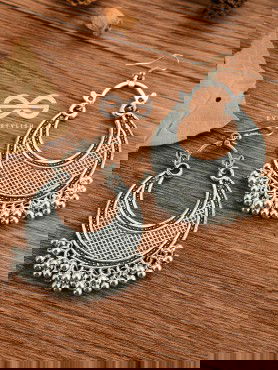 The Meshed Moon (Silver) - Oxidised Boho Earrings