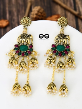 The Golden Embellished Elephant Artwork 5 jhumki Earrings