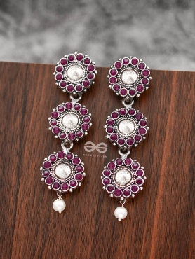 The Layered Boho Danglers (Ruby Red) - Embellished Oxidised Earrings 