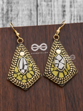 A Handcrafted Delight - Golden Yellow Tribal Style Earrings