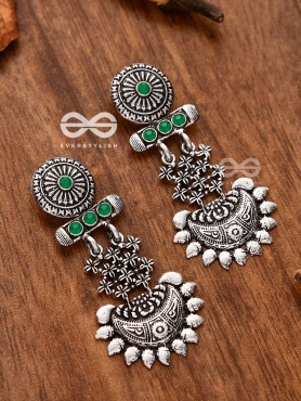 A Bohemian Statement (Emerald Green) - Embellished Oxidised Earrings