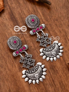 A Bohemian Statement (Ruby Red) - Embellished Oxidised Earrings