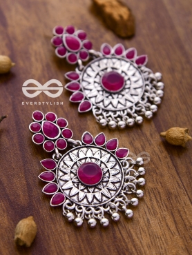 The Woman of Wonder - Embellished Oxidised Earrings (Ruby Red)