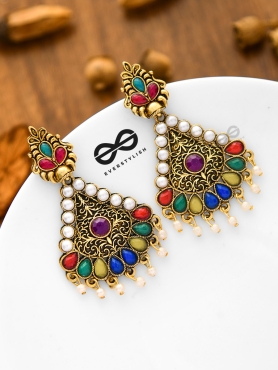 The Embellished Intricate Elegance - Golden Statement Earrings