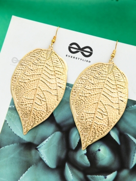 The Shimmery Leaflets - Golden Dangling Earrings