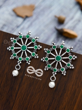 'Steering My Own Ship' - Embellished Oxidised Earrings (Emerald Green)