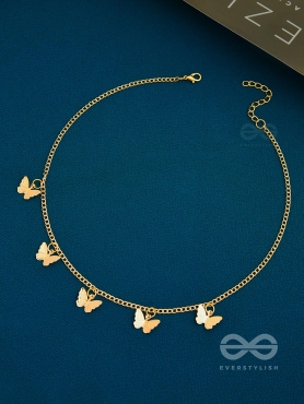The Beguiling Butterflies - Statement Golden Neckpiece With Anti-Tarnish Coating 