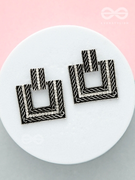 Geometric Grace - Rhinestone Encrusted Silver Earrings