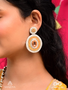 Vitanka - The Beautiful Ovals - Sequins, Stones And Beads Hand Embroidered Earrings (Carrot Orange)