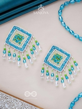 Vimita - The Splendid Square - Beads, Cutdana And Sequins Hand Embroidered Earrings