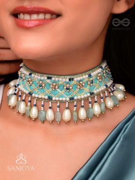 Dhrti - A Mythical Shore - Pearls And Beads Hand Embroidered Choker Necklace