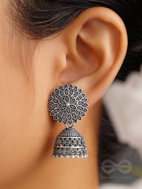 The Frozen Foliage- Oxidised Jhumka Earrings