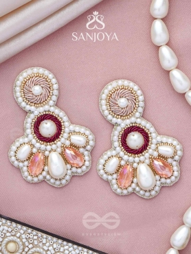 Aartava- The Blooming Flower- Pearl Drops and Glass Drops Embroidered Earrings