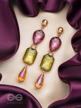 The Chromatic Rain- Golden Embellished Earrings