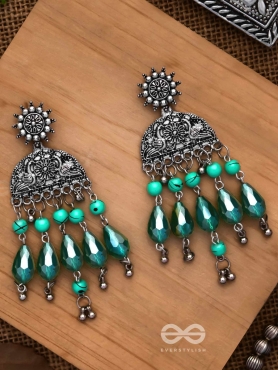 The Emerald Eden- Oxidised Embellished Earrings