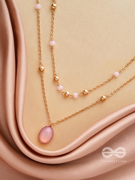 The Pink Pizzazz- Golden Embellished Layered Necklace With Anti-Tarnish Coating