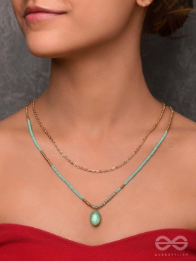 The Aquamarine Elegance - Everyday Wear Layered Necklace With Anti-Tarnish Coating 