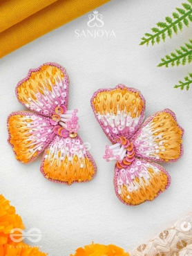 Shobhana - The Shining - Sequins And Resham Hand Embroidered Earrings (Pink & Mustard)