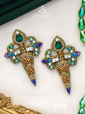 Vajrakaya - The Diamond Body - Stones, Cutdana And Beads Hand Embroidered Earrings