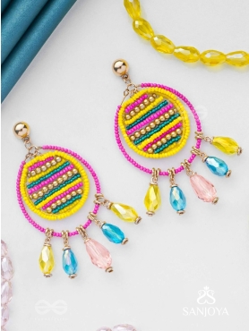 Satovira - Defiant Dynamo - Beads And Glass Drops Hand Embroidered Earrings