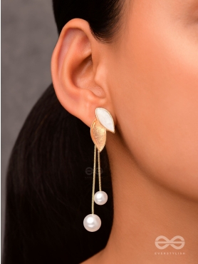 ALWAYS AN ANGEL - PEARL & ENAMELLED EAR JACKETS (GOLD & WHITE)