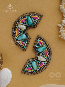 PARIDYUDHI - THE OCEAN WHISPERS - SEQUINS, BEADS, AND MARBLE DROP EMBROIDERED EARRINGS (MULTICOLOR)