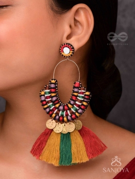 Kalatmaka - The Artistic Aura - Resham, Beads And Coins Hand Embroidered Earrings
