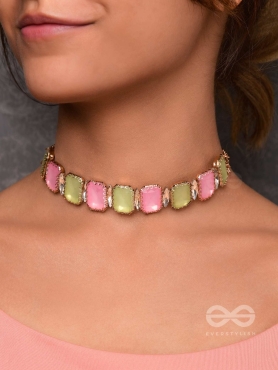 The Tropical Blush - Statement Choker Neckpiece With Anti-Tarnish Coating (Pink & Green)