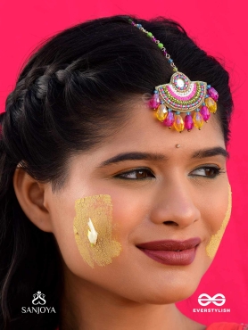 ADIBHYA - A COLORFUL CARNIVAL - SEQUINS, BEADS AND GLASS DROP EMBROIDERED MAANGTIKA