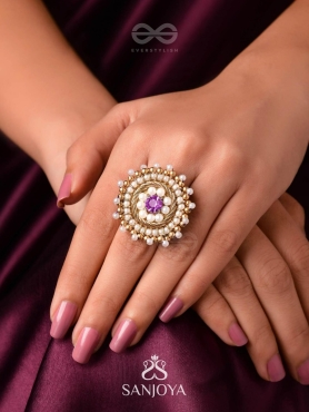 Kimbila - A Sweet Bud - Beads, Dabka And Stone Hand Embroidered Ring