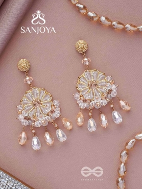PRASANNA - THE PURE - BEADS AND GLASS DROPS EMBROIDERED EARRINGS