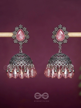 A CORAL CRUSH - EMBELLISHED OXIDISED JHUMKA EARRINGS