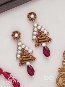Ucchriti - The Majestic Triangles - Pearls, Dabka And Glass Drop Hand Embroidered Earrings