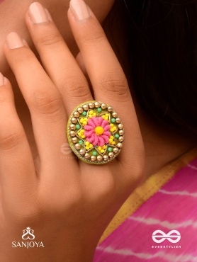Praphulti - Blooming Blossom - Beads And Resham Hand Embroidered Ring (Adjustable)