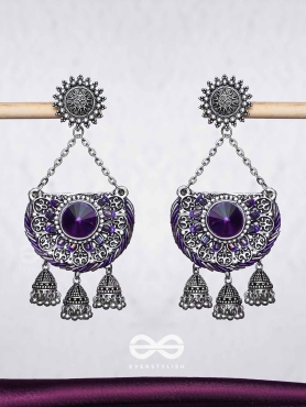 Nishithani - The Midnight Orchid - Sequins, Cutdana Oxidised And Hand Embroidered Earrings