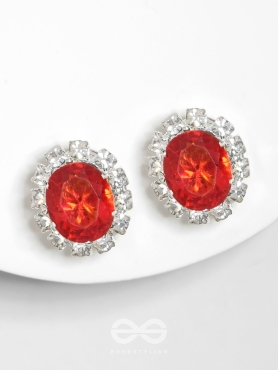 SHIMMER AND SHINE - SILVER AND RED EMBELLISHED STUD EARRINGS